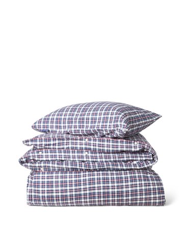 Lexington Checked bed set cotton flannel, dark blue