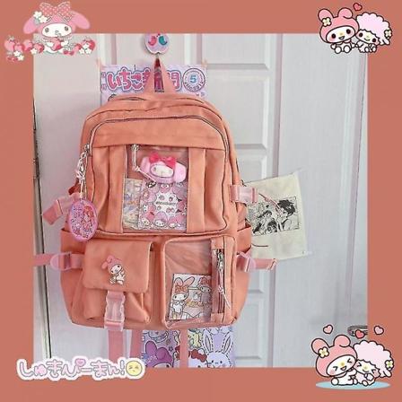 Kawaii Sanrio Mymelody Kuromi Cinnamoroll Pompom Purin Ny Ryggsekk Tegneserie Stor Kapasitet Student Skolesekk Utendørs Ryggsekk C