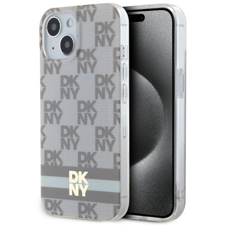 DKNY IML Checkered Mono Pattern & Stripes MagSafe Case for iPhone 15/14 Plus - Beige
