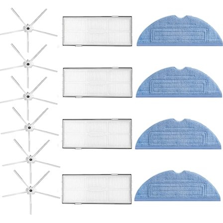Tillbehörssats för Xiaomi Roborock S7 / T7-serien 14 delar, 4 moppdyna, 4 HEPA-filter, 6 kantborstar