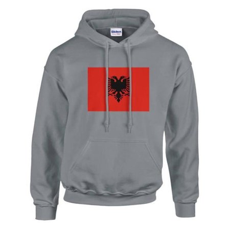 Hoodie - PIXELFORMA - Albaniens flag - Grå - Bomuld-Polyester - Øko-venlig