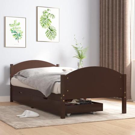 Vidaxl Sängram Med 2 Lådor Mörkbrun Massiv Furu 100x200 Cm Brun