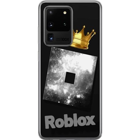 Kompatibel Mobilcover til Samsung Samsung Galaxy S20 Ultra Minimalistisk sort og sølvfarvet Roblox-symbol med gylden krone og luksuriøs gamer-æstet