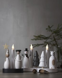 Adventslysestake Christmas Joy snømann og gran Hvit - Star Trading