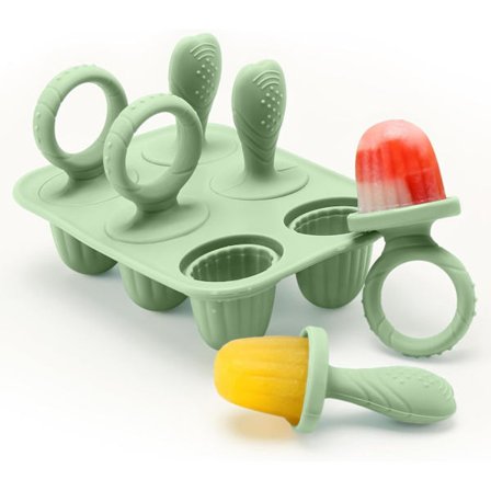 1kpl Mini BPA-vapaa silikoninen mehujäämuottisetti taaperoille, muotit uudelleenkäytettävillä tikuilla, (-40°C - 230°C), vauvanruoalle turvallinen (