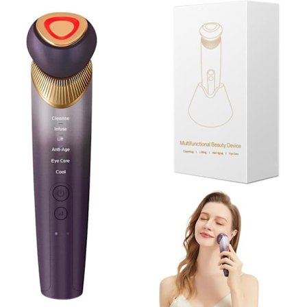 6-i-1 Ansigtsapparat - Mikrostrøm & LED-terapi - Løft, Opstramning & Rynkereduktion - Bærbar Hjemmeklinik