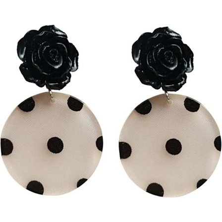 Vintage Svarte Prikkete Øredobber for Kvinner - Uttrykksfulle Svarte Øredobber i 80-tallsstil