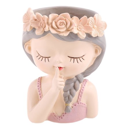 Blomsterpotte med sukkulenter, jentens ansikt, for hjemmehagedekorasjon uten plante (Stille)