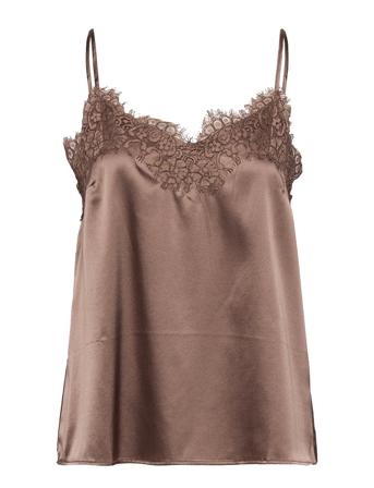 Silk Strap Top Bluse Ermeløs Beige Rosemunde