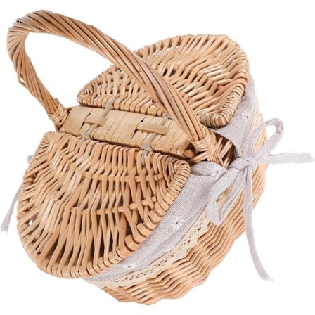 Håndlavet Flet Picnic Kurv med Låg Rummelig Udendørs Opbevaring