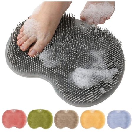 Sköljmatta - skridsikker bademåtte med sugekop til væggen - rengøringsfodbad og eksfoliering - grå - til mænd og kvinder