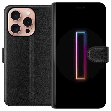 Kompatibel Tegnebogsetui til Apple Apple iPhone 16 Pro Minimalistisk neonbogstav I i regnbuefarver mod mørk baggrund