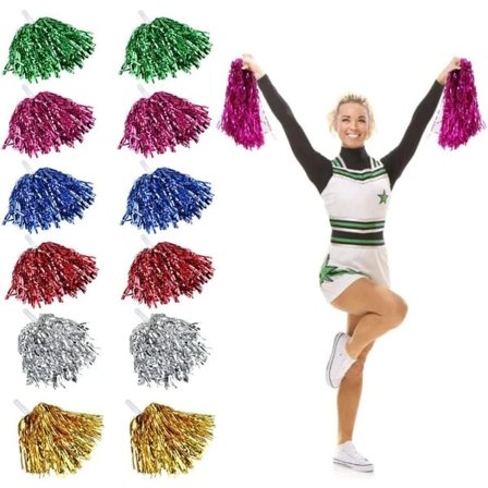12-pakning Cheerleader Pom poms (blandede farger) Lette med metallisk effekt