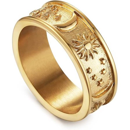 Moon Star Sun Statement Ring i rostfritt stål, Boho-smycken för kvinnor och män