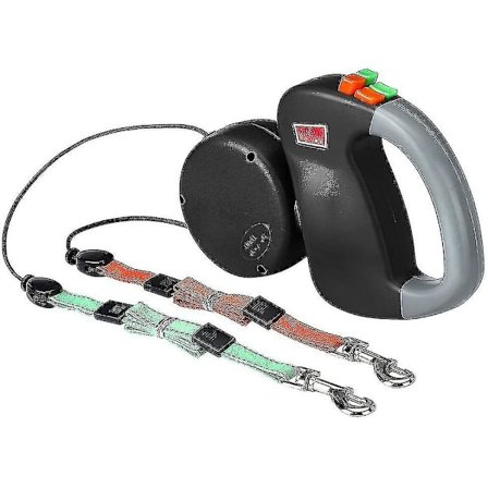 Dobbelt line hundeline, indtrækkelig hundeline dobbelt line til to hunde hundeline 2 hunde dobbelt line, sort--