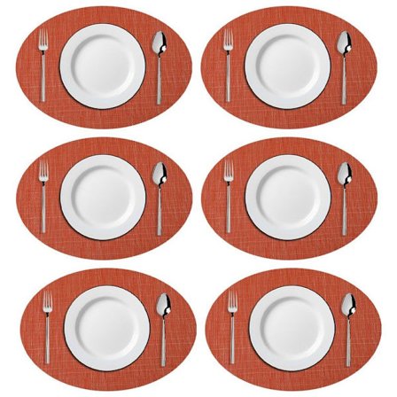 Ovale Flettet Vinyl Pladsemåtter i Bambuslook Varmebestandige Orange