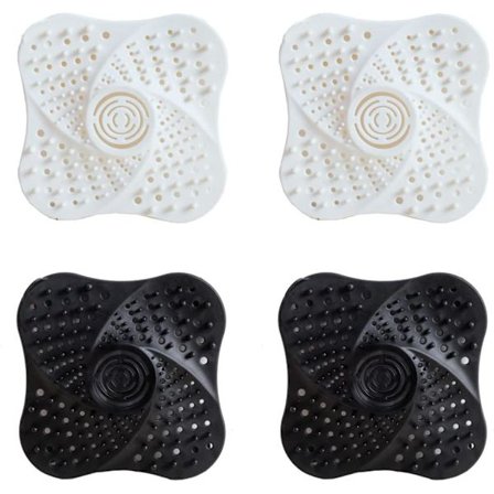 Set med 4 silikonsil, duschsil, avloppsskydd, hårfångare med sugkopp mot igensättning för dusch, Vid