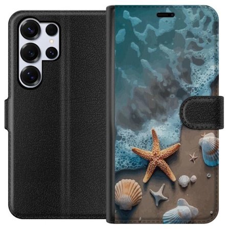 Kompatibel Tegnebogsetui til Samsung Galaxy S25 Ultra Havstjerne ved havet med snegle stranddesign i rolige blå toner inspireret af sommernatur og hav
