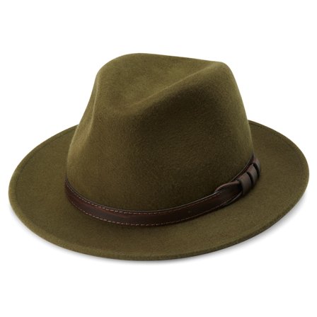 Pălărie Fedora Flavio Moda verde cu bor plat pentru bărbați - Pălării fedora