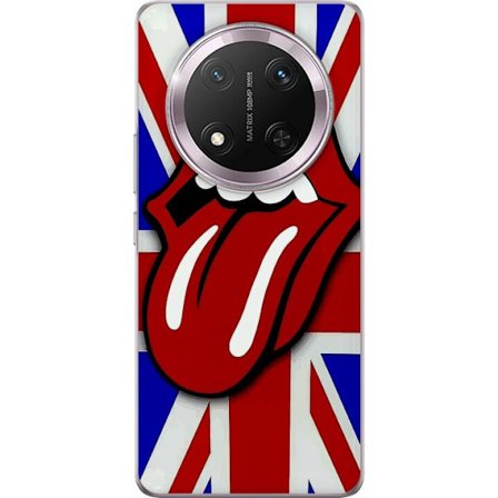 Yhteensopiva Puhelinkuori Honor Magic7 Lite Rolling Stones Lips, jossa on brittiläinen lippu taustalla, klassinen ja värikäs motiivi musiikin ystävill