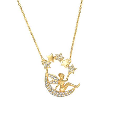 24k Guldpläterat Halsband Med Fe Och Halvmåne Hänge Guld One Size