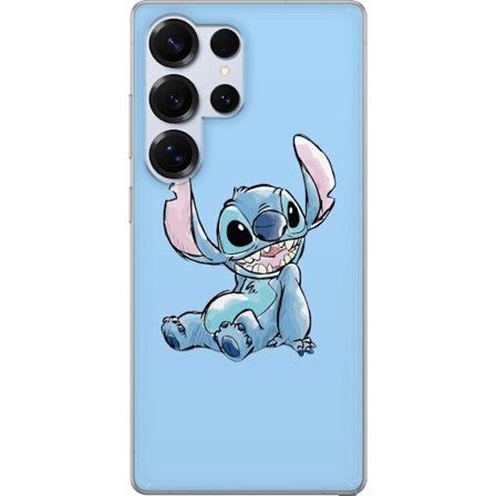 Kompatibelt Mobildeksel til Samsung Galaxy S25 Ultra Håndtegnet illustrasjon av sittende Stitch mot lysblå ensfarget bakgrunn