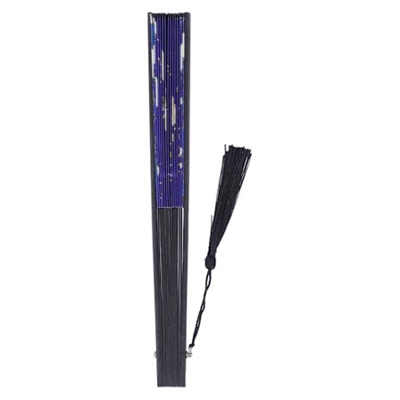 Håndholdt vifte i bambus med sorte stænger og kranmønster, blå bagside, antik foldevifte til performance, tøjdekoration, gave