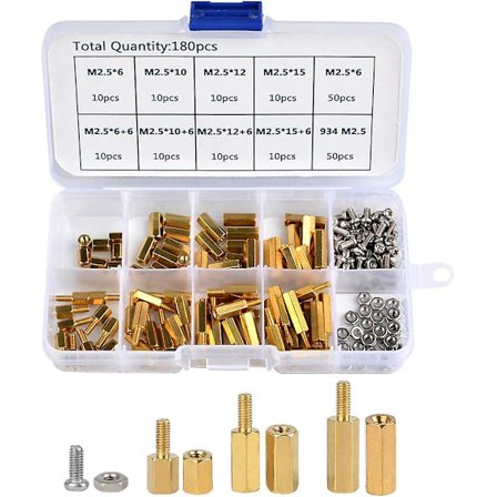 180 stk. M2.5 Hex Messingafstandsstykke Afstandsstykke Og Sortiment Søjlemøtrik Rustfrit Stål, 6mm