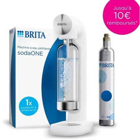 BRITA sodavandmaskine - SodaONE Hvid - 1 Flaske 1L og 1 CO2 Patron inkluderet
