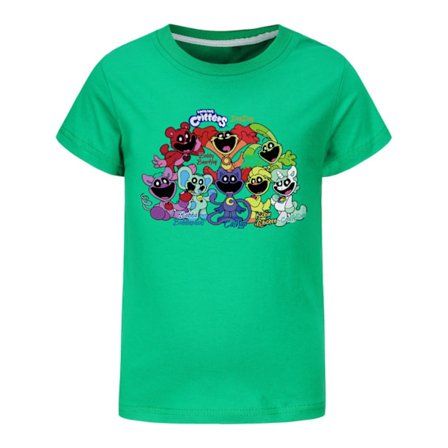 Smiling Critters Tecknad Anime T-shirt för Barn Grön Kortärmad Sommartopp[JUN]