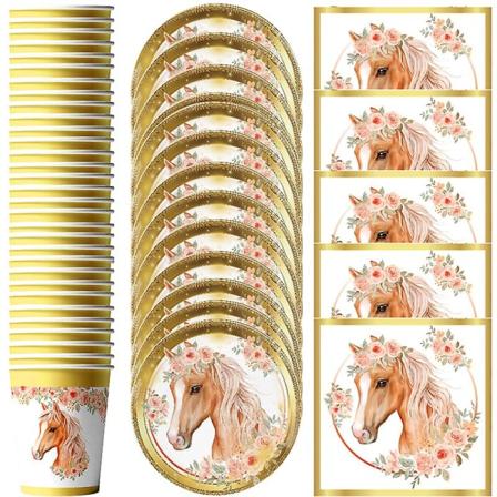 60 stk/lot Flower Steed Hest Temakopper Tallerkener Servietter Gutter Jenter Favoritter Dekorer servisesett Bursdagsfest Events Rekvisita
