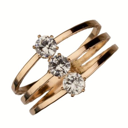 Rosé Guld Ring Trippelring i Stål & Vita Stenar - Stl 19,75