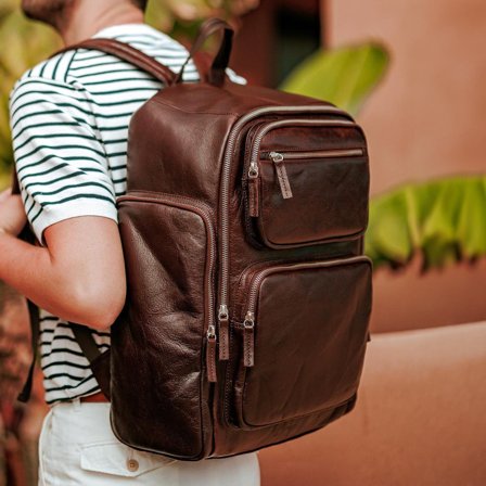 California Bruine Lederen Rugzak voor mannen - Leren tassen