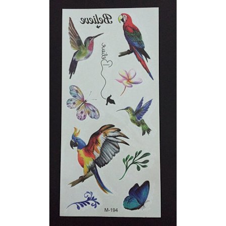 Midlertidig tatovering 19 x 9 cm - fugler