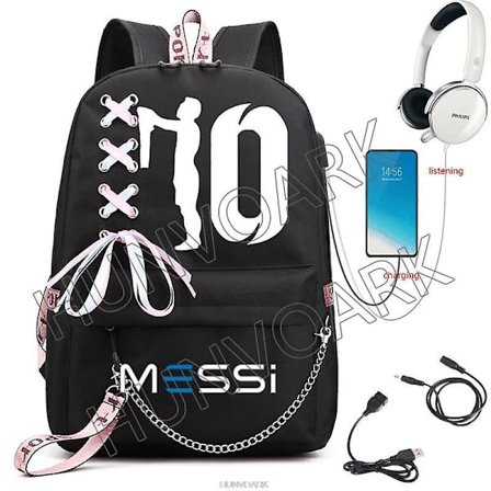 Messi Rygsæk Fodbold Superstjerne Stor Kapacitet Simpel Sort Teenagere Skoletasker Rejse Kvinde Mandlige Studerende Computer Mochilas