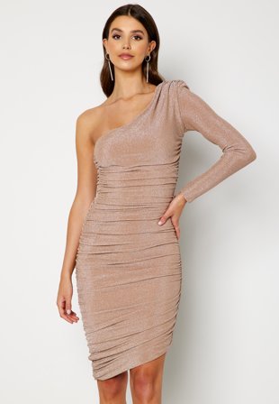 Goddiva One Shoulder Glitter Mini Dress Nude Vaatteet