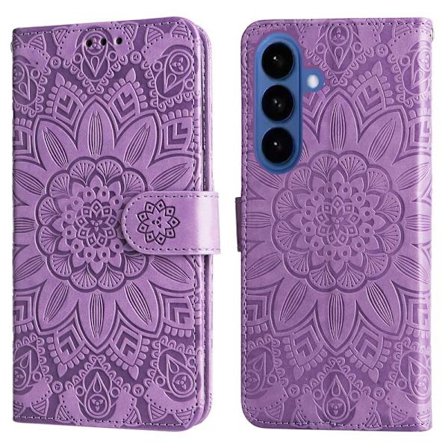 Samsung Galaxy S26+ Plånboksfodral Konstläder Blomtryck - Lila