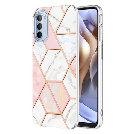 Marmormotiv Motorola Moto G41 / Motorola Moto G31 skal - Rosa / Vit
