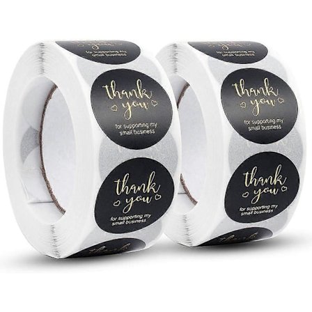 Tak Stickers, 1000 stk 2,5 cm/1 tomme, Kraftpapir Stickers Runde Etiketter Sticker Rulle med Guldfolie Gave Håndlavede Etiketter (Sort)