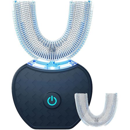 Automatisk Elektrisk Tandbørste Sort, U-formet Sonisk Tandbørste med Udskiftelige Hoveder til Tandblegning