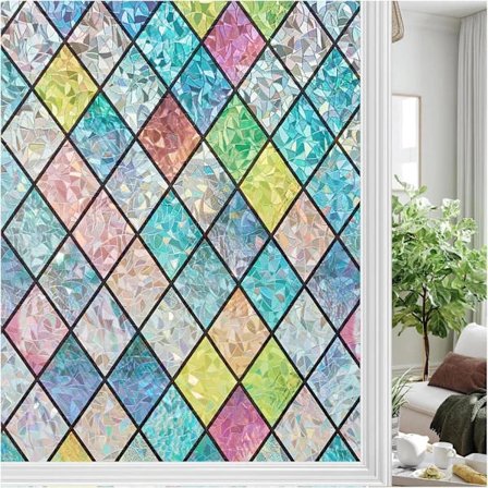 Fönsterfilm Opaque Rainbow Insynsskydd Statisk Självhäftande Fönster Färgglad 3D Regnbågseffekt Fönsterfilm 44,5 x 200 cm utan Lim UV-skydd...