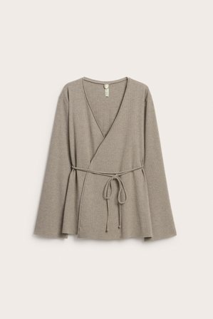 Kappahl | Prążkowany kardigan na zakładkę Brązowy melanż XS | Brązowy melanż