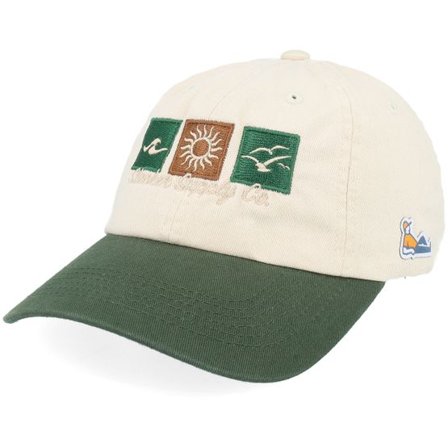 Slacker Supply - Beige unconstructed Keps - Sunny Summer Logo Stone Washed Stone/Dark Green Dad Cap @ Hatstore
