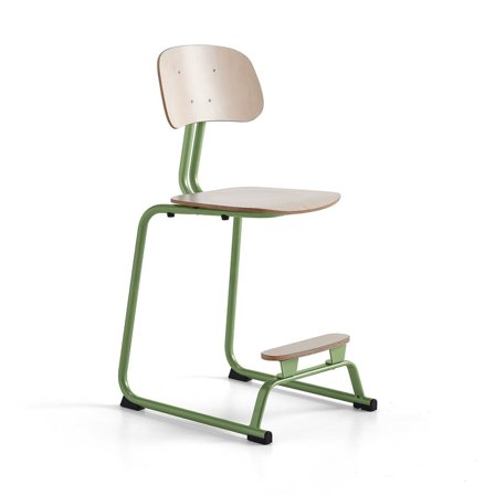 Classroom chair YNGVE, skid base, green, birch, H 610 mm