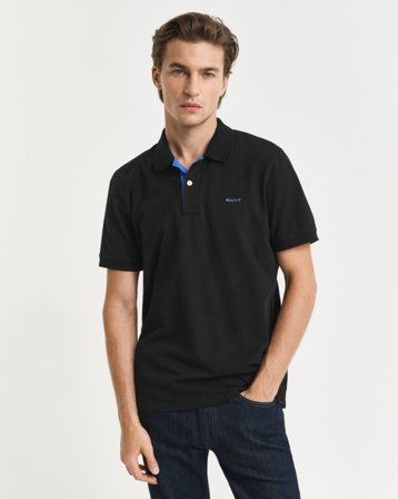 GANT Herren Kontrast Piqué Poloshirt (XS) Schwarz Grau