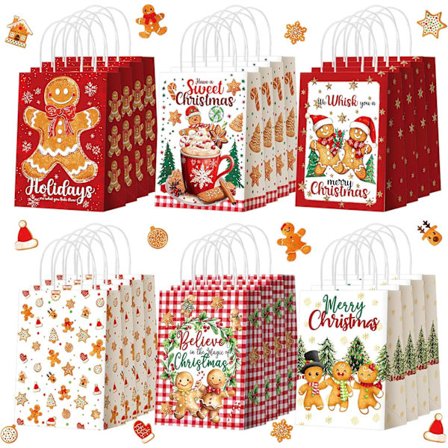 Julklappspåsar Papper med Handtag Julgodispåsar för Godis Snacks Träddekorationer Partygåvor 24-pack Blandade Designer