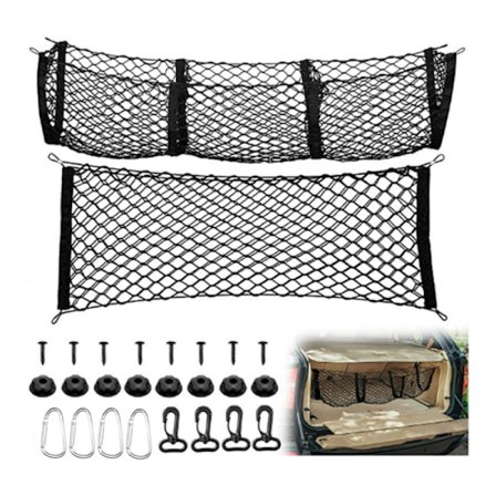 Förvaringsnät för bil med tre fickor