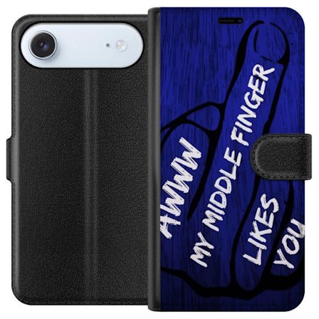 Kompatibelt Lommeboketui til Apple iPhone 17 Air Mørk typografisk illustrasjon med hjerteform og budskap om vennskap mot dyp blå tretekstur