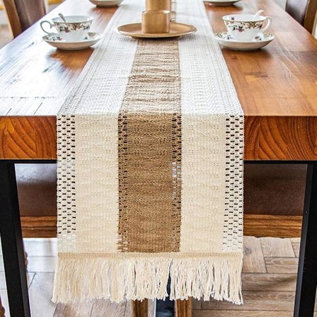 Bomuld Bordduge Macrame Boho Hæklet Blonder Bordløber, Vintage Bordløber med Kvaster til Landlig Stil Borddug Bordplade Dekoration Picnic P