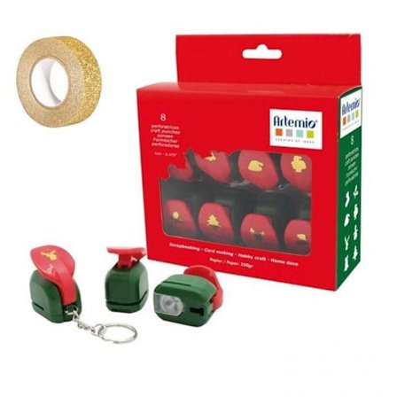Kit med 8 julstansar + gul glittrig masking tape 5 m